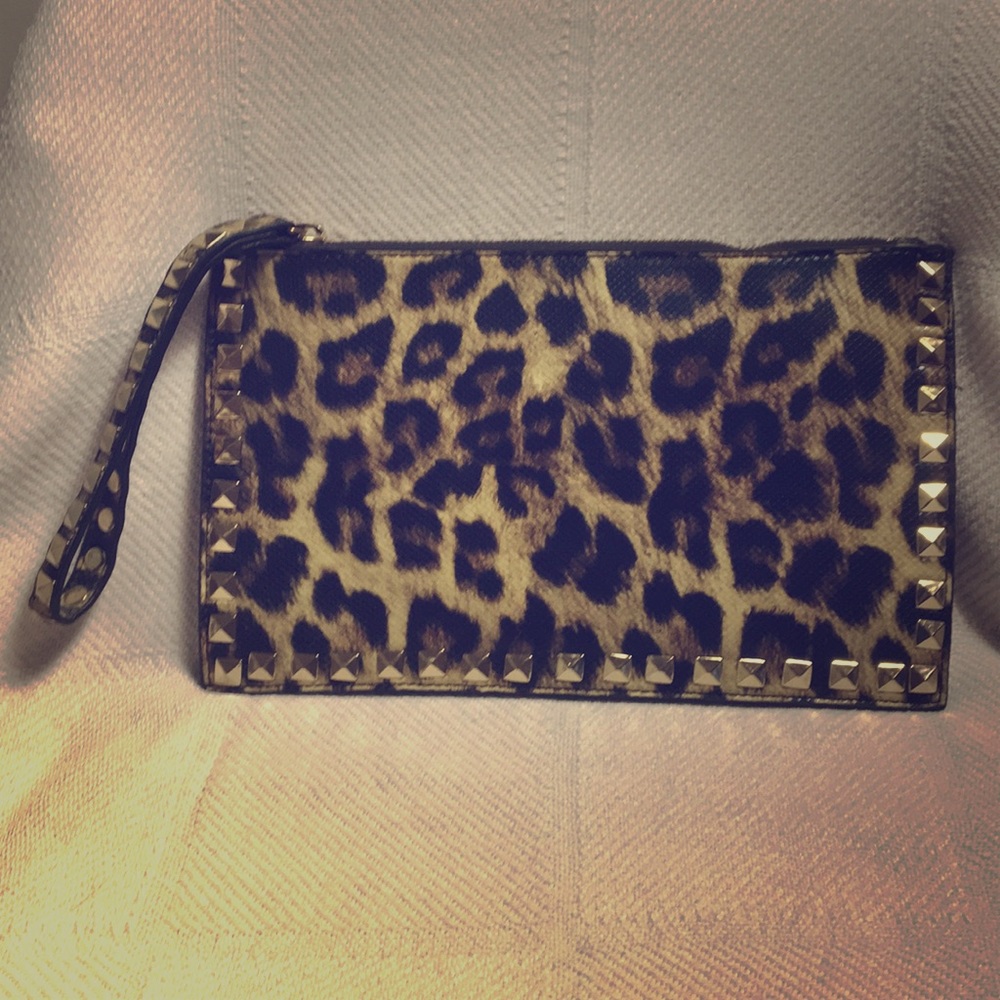 Gold studded leopard clutch purse bag NEW